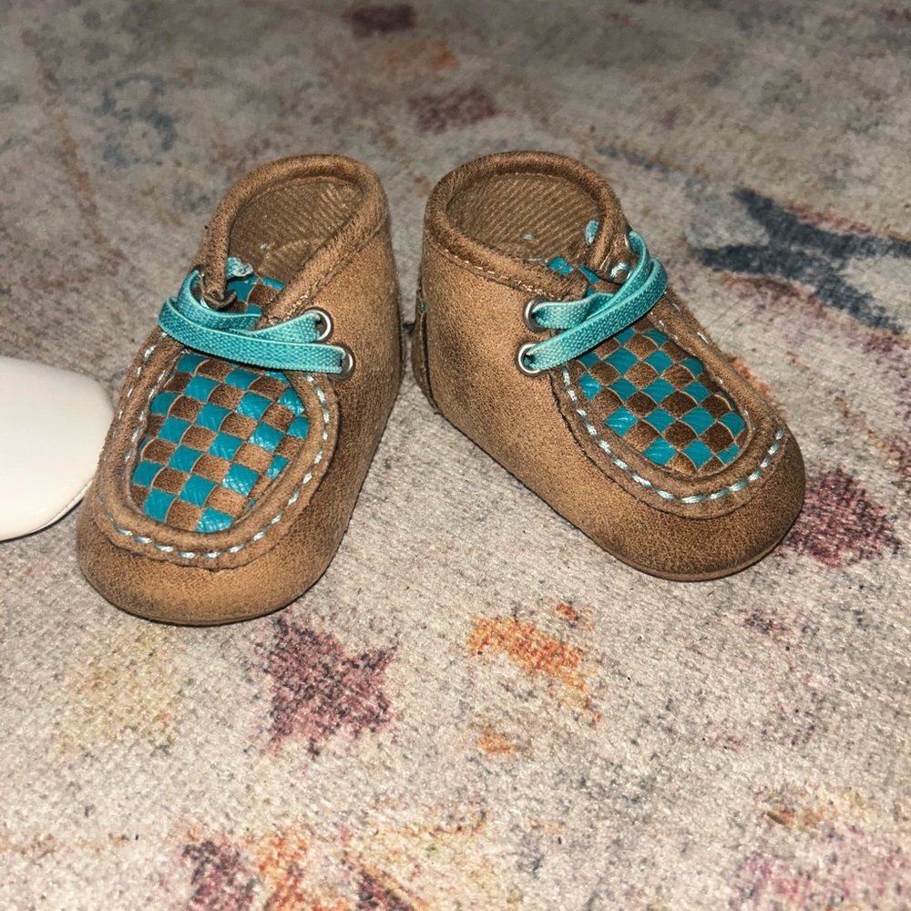 Twisted X Kids Moccasins in Brown and Teal